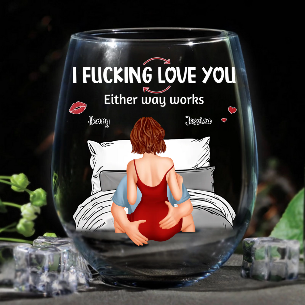 I Love You This Valentine - Personalized Wine Glass - Anniversary Gift, Valentine's Day Gift For Couple