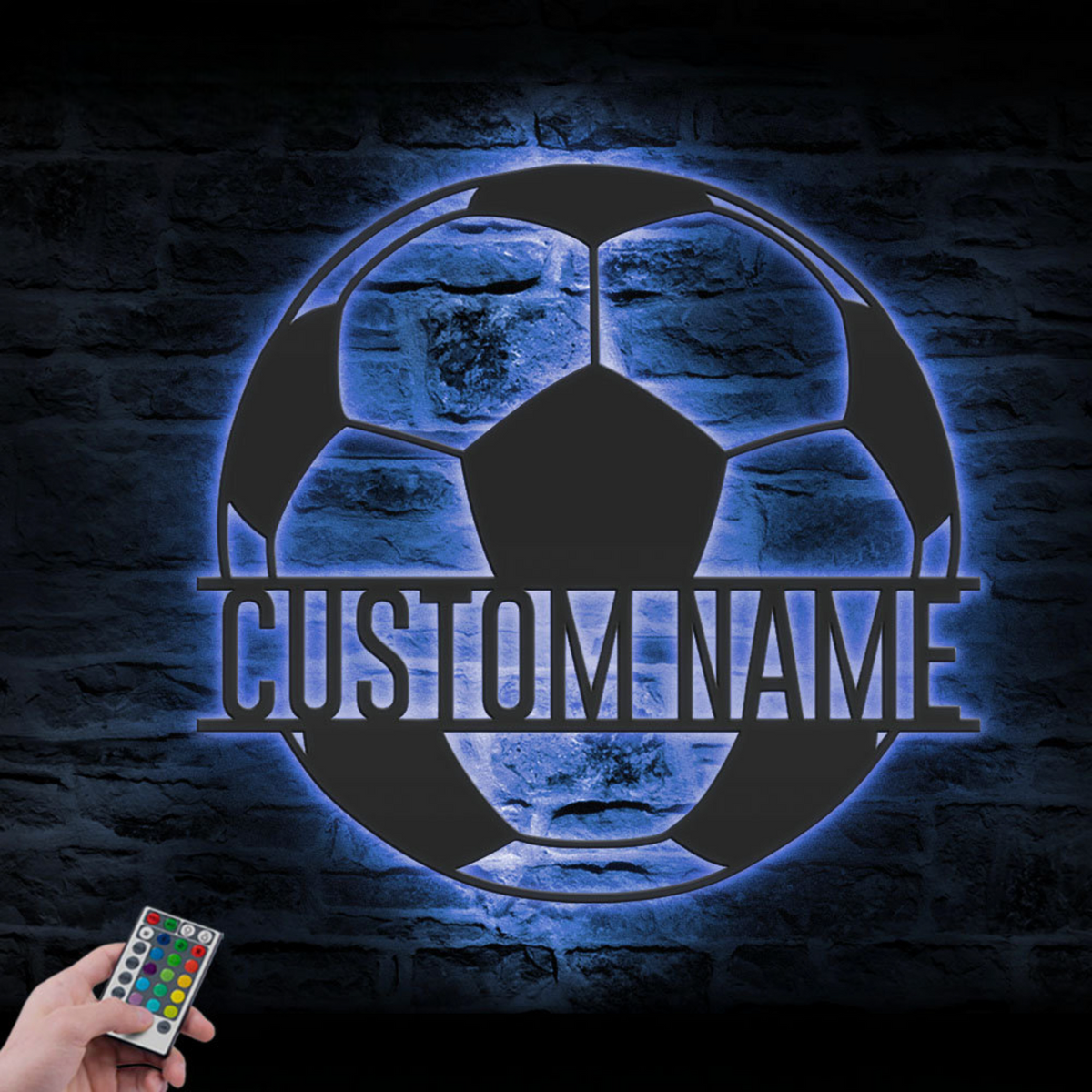 Custom Soccer Ball Metal Wall Art LED Light, Personalized Football Player Lover Sign Home Decor, Kid Boy Girl Nursery Decoration Birthday Xmas