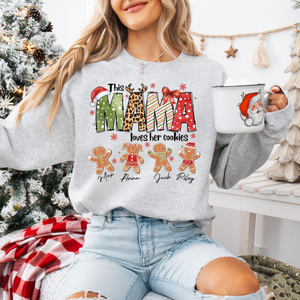 Personalized Christmas Mama Sweatshirt, This Mama Loves Her Cookies, Custom Gingerbread Shirts, Mama Christmas Gift, Custom Children Name