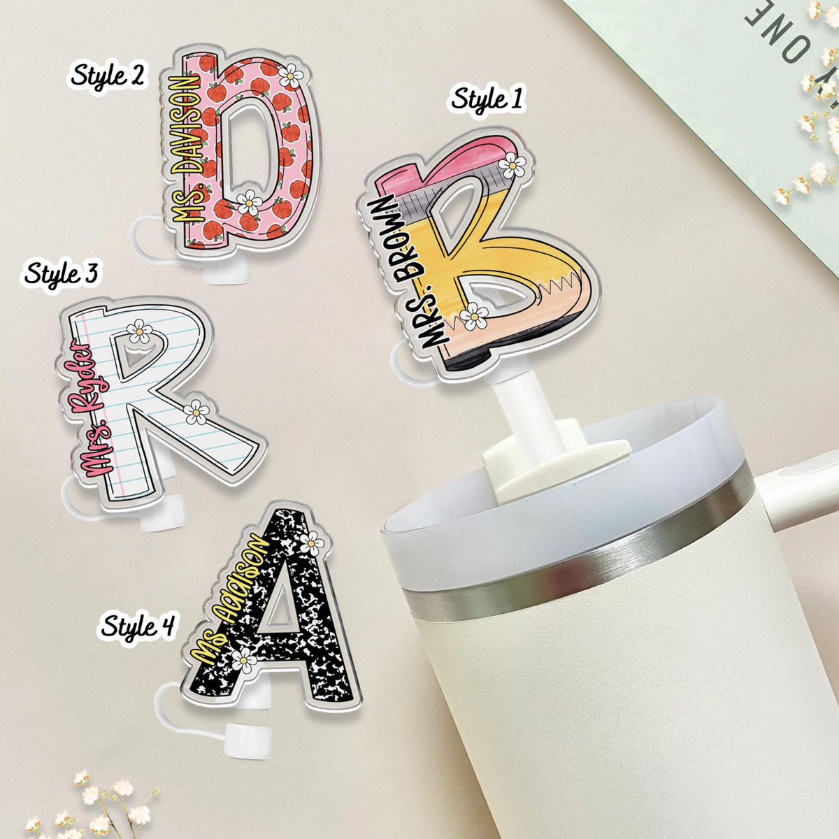 Personalized Teacher Straw Topper, Teacher Straw Cover, Teacher Gifts, Teacher Appreciation Gifts, Gift For Teacher