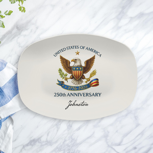 Custom USA 250th Anniversary Platter and Plate, Personalized Fourth of July Memorial Day Serving Tray, Personalized Family Name Gift