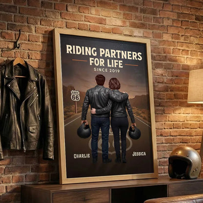 Route 66 Riding Partners For Life - Personalized Canvas - Valentine's Gift, Anniversary Gift For Biker Couple