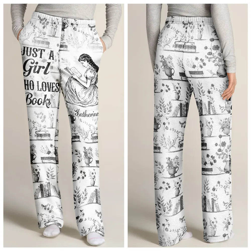 Chinoiserie Toile Just A Girl Who Loves Books - Personalized Pajama Pants - Gift For Book Lovers, Bookworm Gift