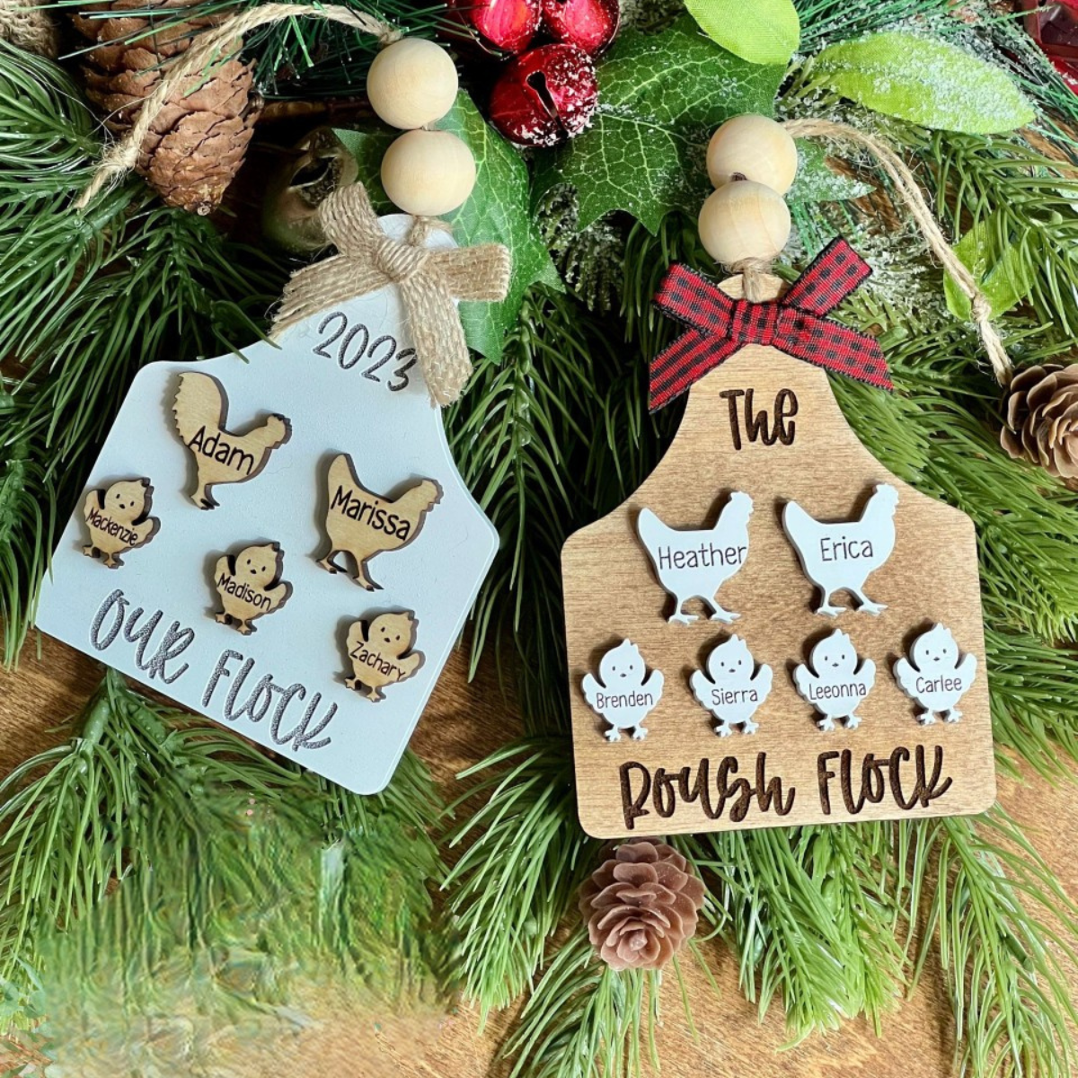 Our Flock Chicken Family - Personalized Layered Wooden Ornament - Christmas Gift For Family