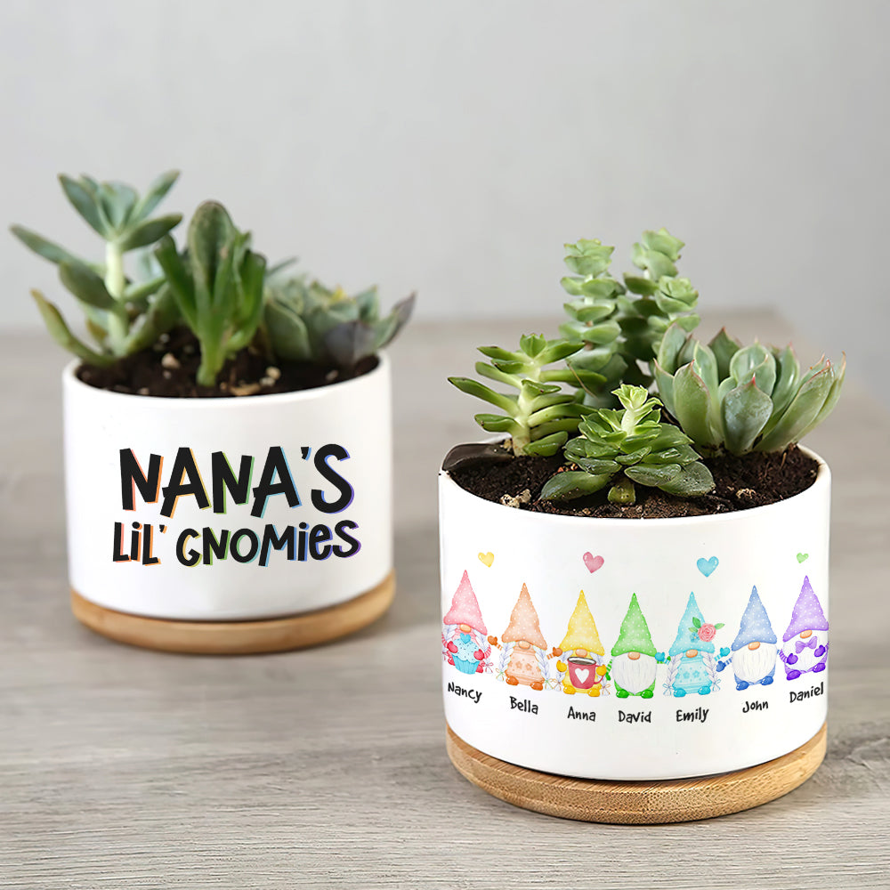 Nana's Little Gnomies - Personalized Plant Pot - Gift For Grandma, Gnome Plant Pot