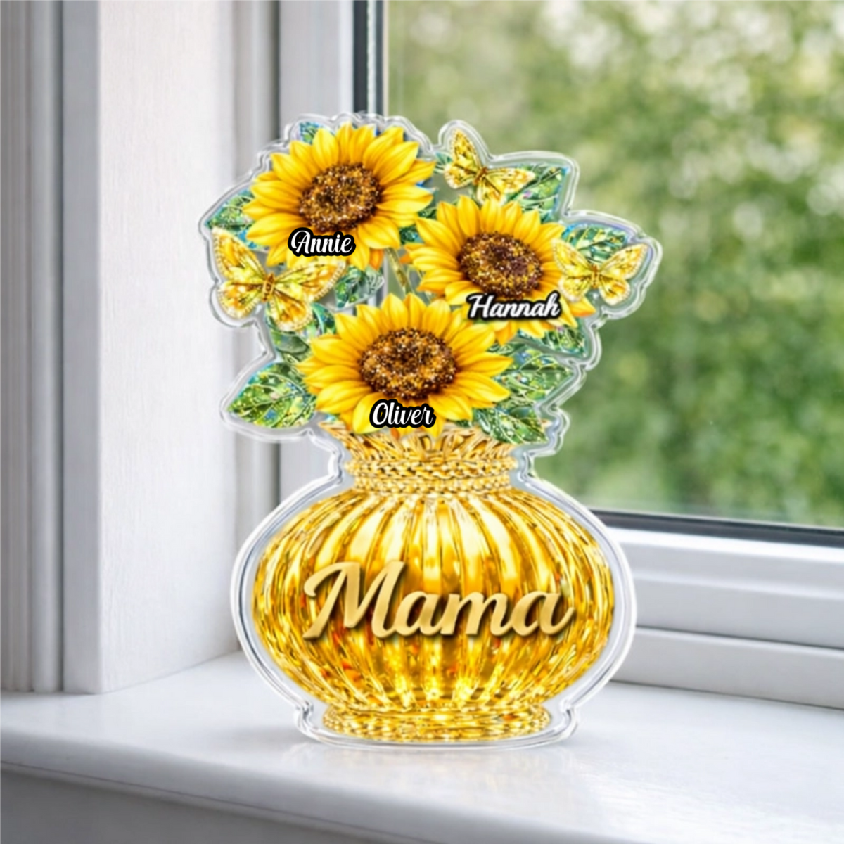 Personalized Sunflower Acrylic Block, Custom Mother s Day Gift for Mom & Grandma with Kids' Names