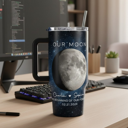 Our Moon Couple Moon Phase - Personalized Tumbler 40oz - Anniversary Gift For Him Gift For Her
