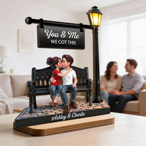 3D Couple Kissing Under Lamp Post - Personalized Wooden Plaque With Flat Base - Valentine's Day Gift For Couple