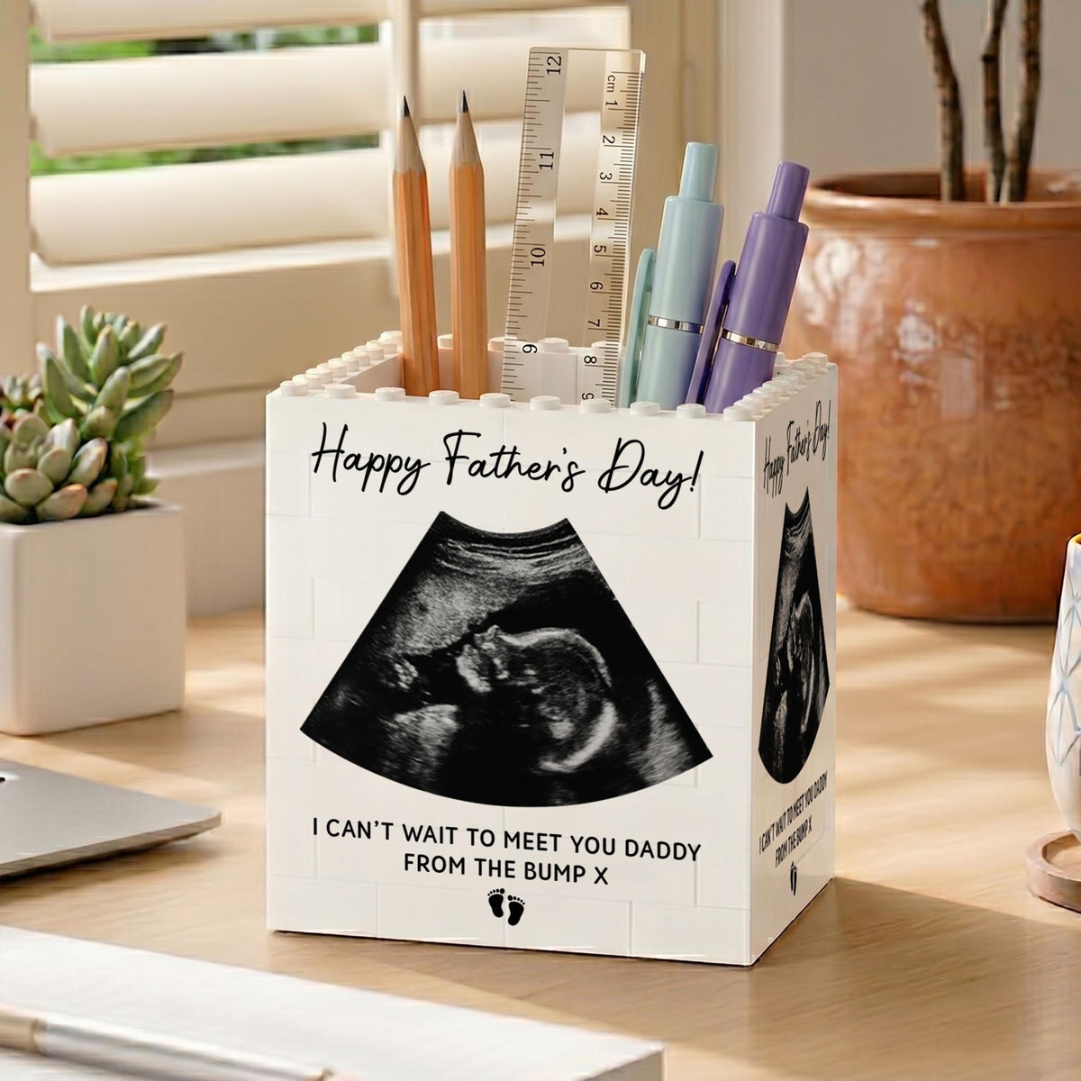 Dad To Be Gift From The Bump, Father's Day Building Block Pen Holder, First Fathers Day Gift For New Dad, Ultrasound Keepsake, New Baby Gift
