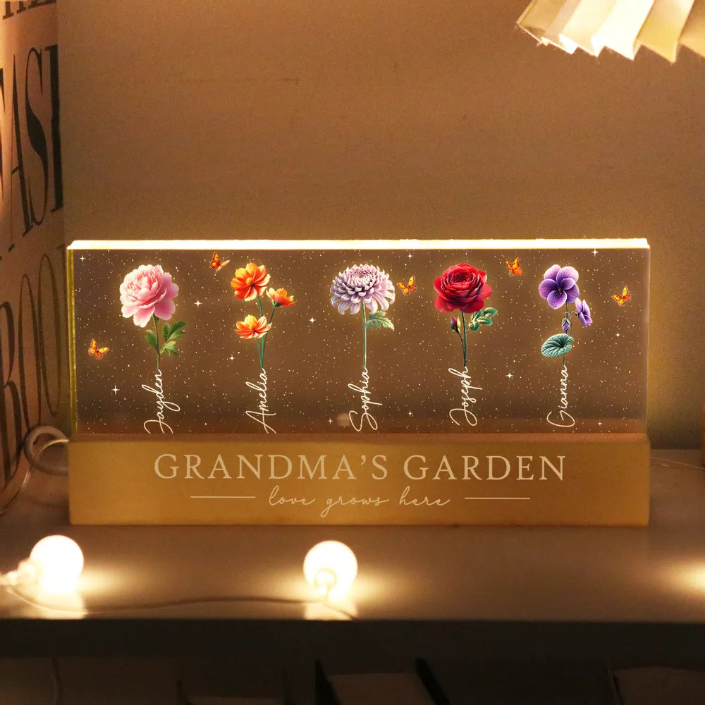 Grandma's Garden 3D Effect Birth Month Flowers Glowing - Personalized LED Night Light - Gift For Mom Grandma, Mother's Day Gift
