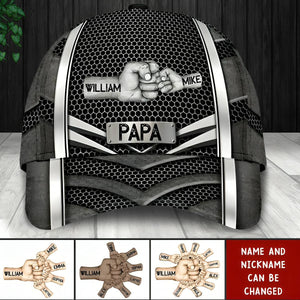 Grandpa Daddy Papa Hands To Hands Kids Metal Pattern - Personalized Classic Cap - Gift For Father, Grandfather, Father's Day, Birthday Gift