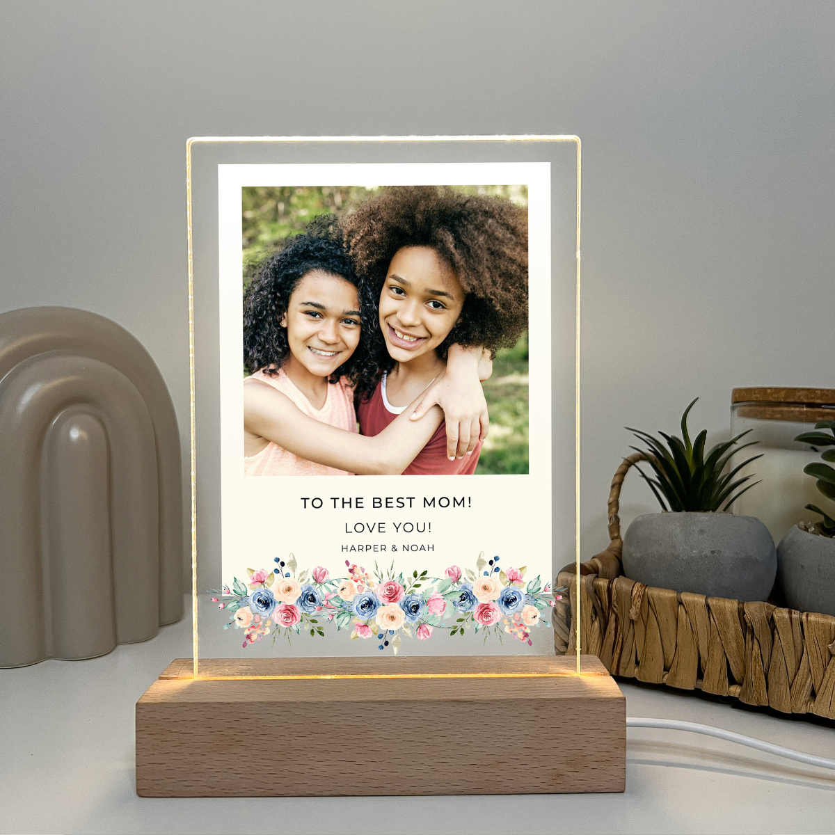 Happy Mother's Day Custom Your Own Message - Personalized 3D LED Light Wooden Base - Gift For Mom, Mother's Day Gift