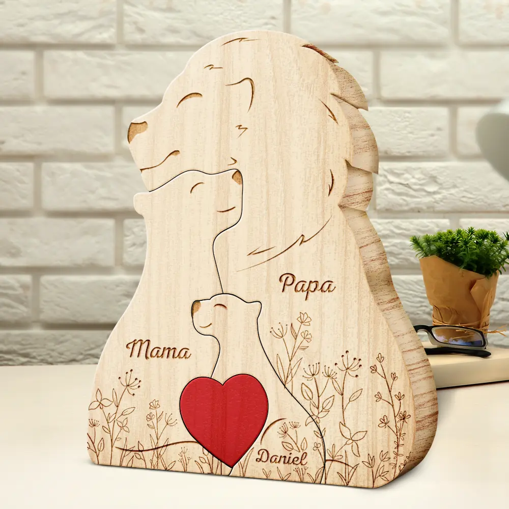Floral Lion Family - Personalized Family Wooden Puzzle - Gift For Family, Mother's Day, Father's Day Gift