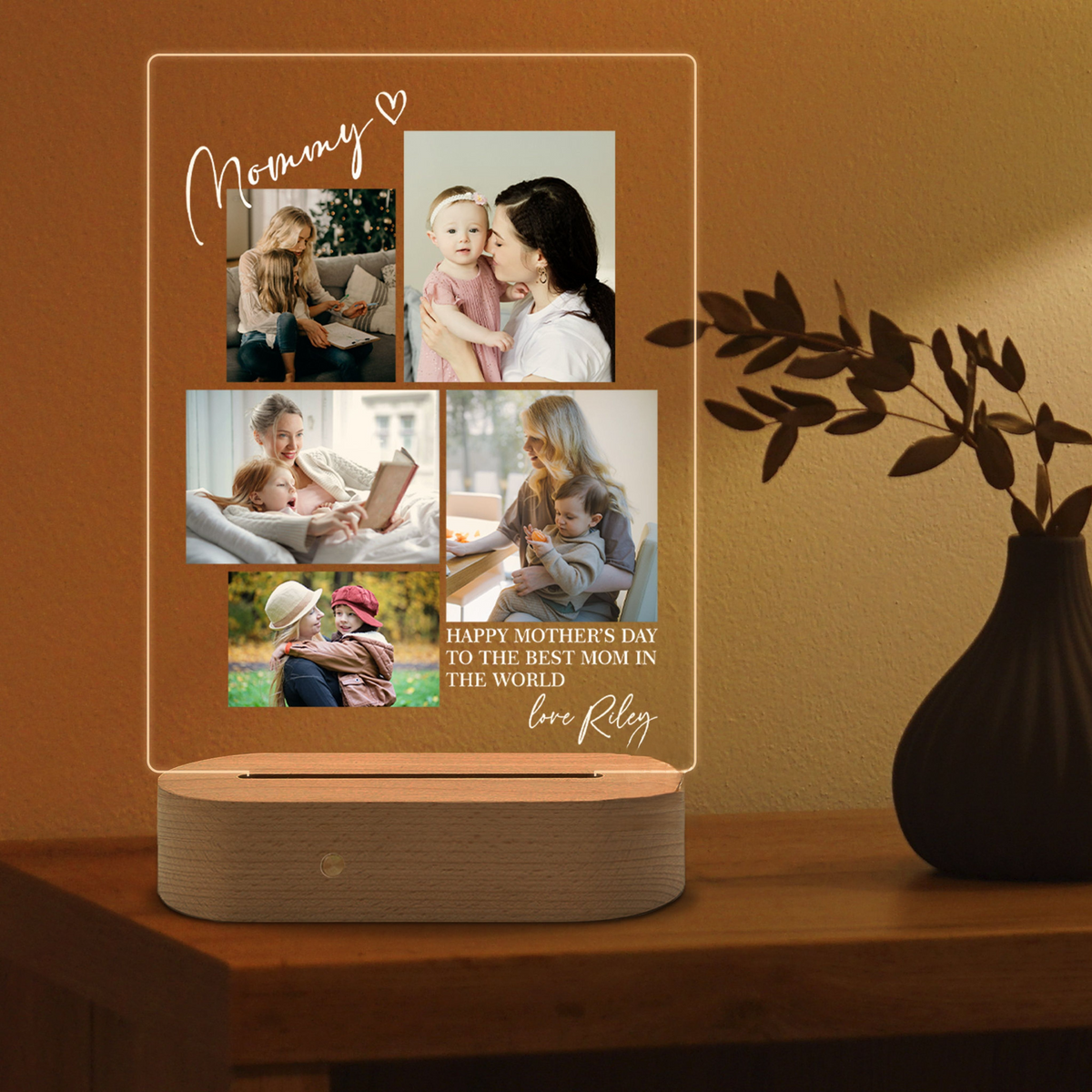 Happy Mother's Day To The Best Mom - Personalized 3D LED Light Wooden Base - Gift For Mom, Mother's Day Gift