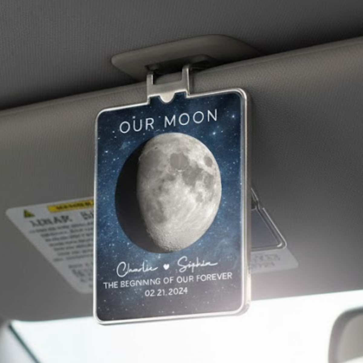 Our Moon Couple Moon Phase - Personalized Car Visor Clip - Anniversary Gift For Him Gift For Her