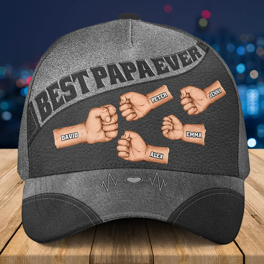 Best Dad Grandpa Ever Fist Bump With Kids - Personalized Custom Classic Cap - Gift For Grandpa, Daddy, Father's Day Gift