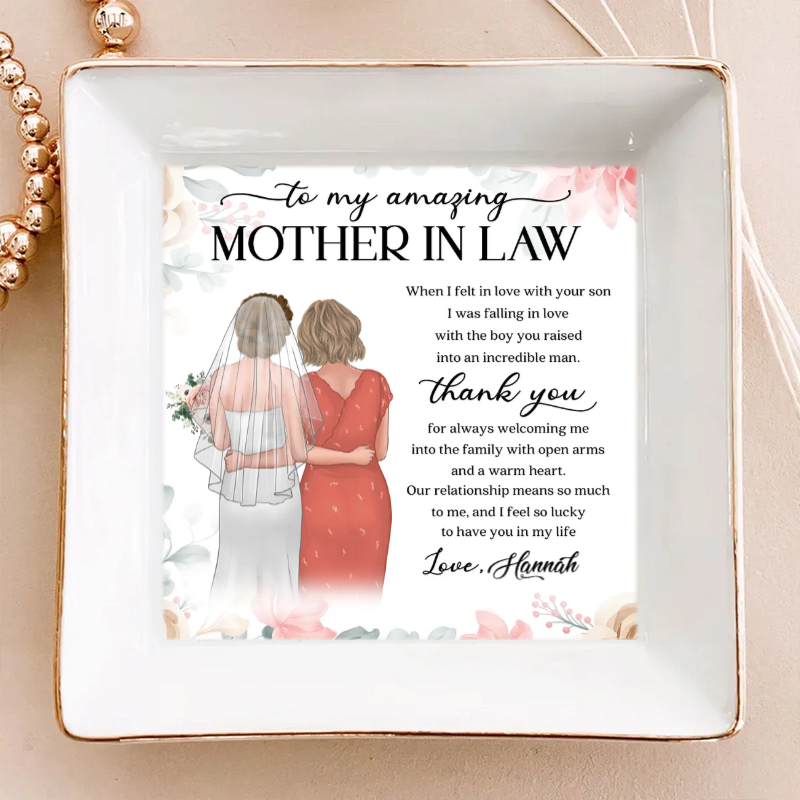 To My Amazing Mother In Law - Personalized Jewelry Plate - Unique Wedding Gift, Sentimental Gift For Mother In Law From Bride