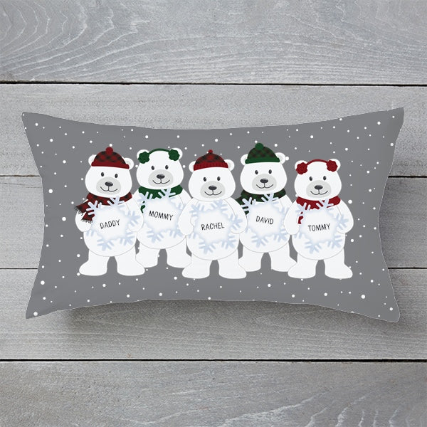 Polar Bear Family - Personalized Pillow - Christmas Gift For Family