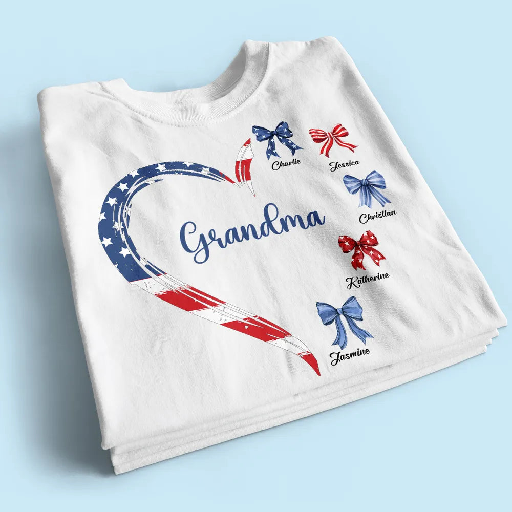 Proud American Grandma Mom Heart Bow - Personalized Acrylic Keychain - 4th Of July Gift For Mom Grandma