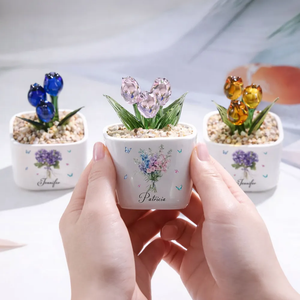 Birth Month Flower - Personalized Mini Glass Plant Pot - Gift For Sisters, Bestie, Friends
