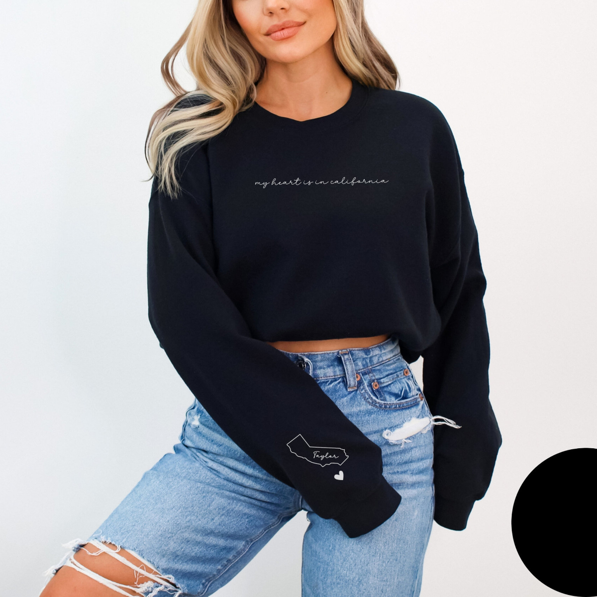 Custom Name Heart On Sleeve Matching Couple Crewneck, Personalized State Long Distance Sweatshirt, Anniversary Sweater Valentines Wife Gift