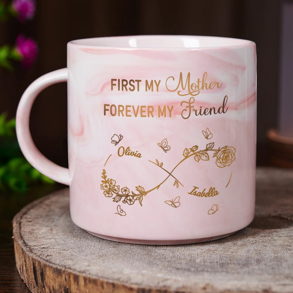 Mother & Daughter Forever Linked Together - Personalized Marble Mug - Gift For Mom, Mother's Day, Birthday Gift