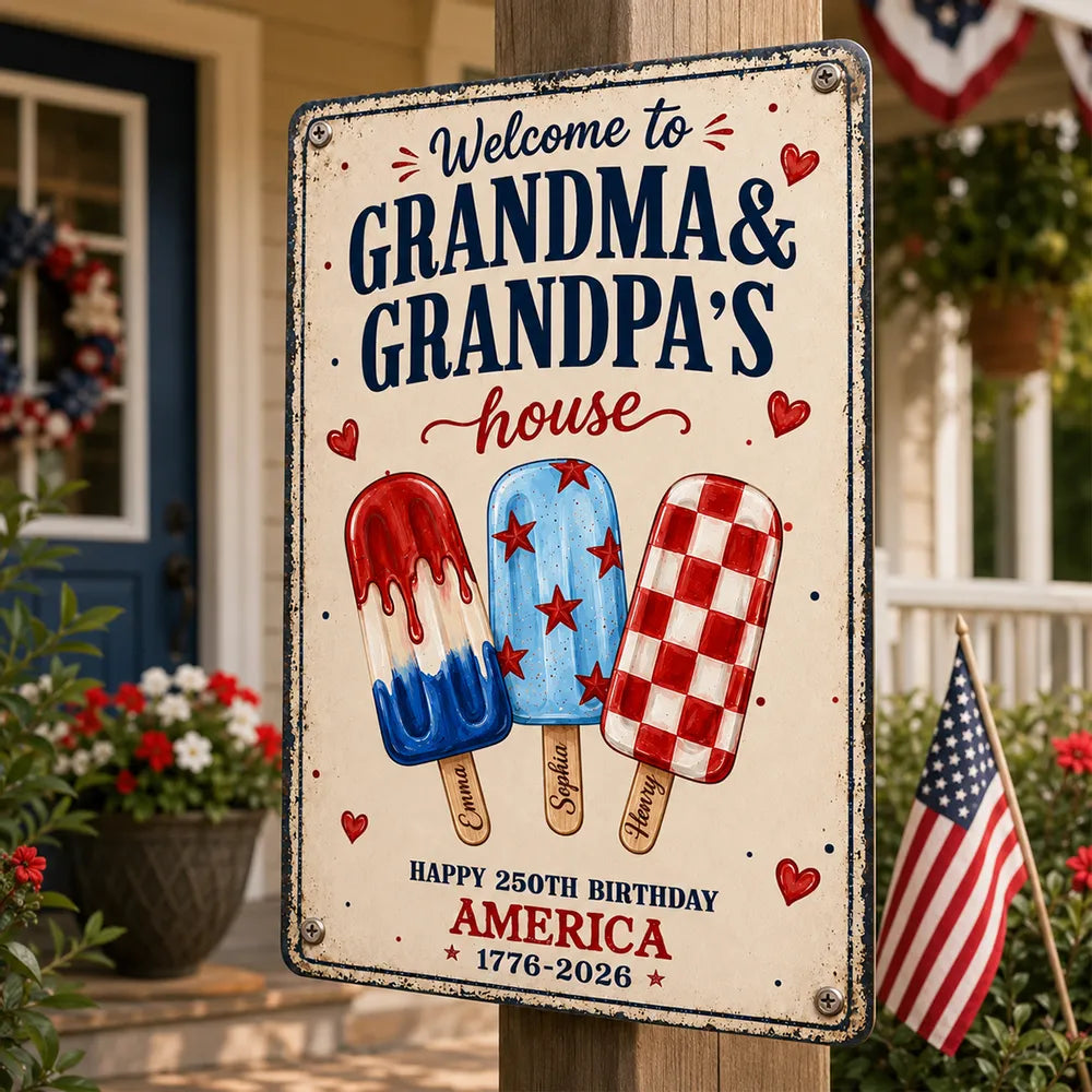 Welcome to Grandma Grandpa's House, 250th Anniversary, 4th Of July Home Decor - Personalized Metal Sign - Summer Decor