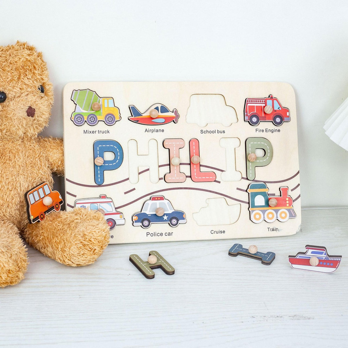 Personalized Car Theme Wooden Name Puzzle, Baby Birthday Gift, Kid Toy, Nursery Gift For Toddler