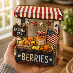 3D Wooden Patriotic Fruit Stand Decor, Summer Gift for Mom, Fourth of July Tabletop, Personalized Kitchen Sign, Watermelon Berry Art Piece