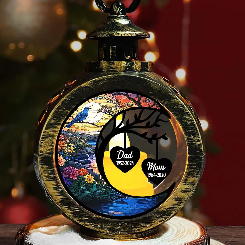 In Loving Memories Of Mom & Dad - Personalized Lantern LED Flameless Candle - Memorial Christmas Gift For Family
