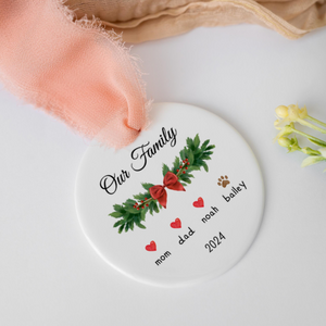 Custom Family Ornament With Pets, Personalized Ceramic Keepsake, 2025