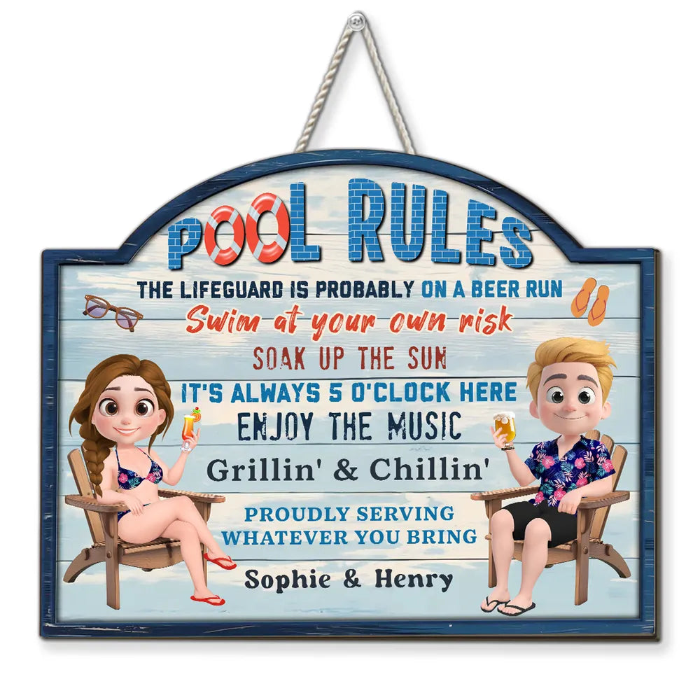 Pool Rules - Personalized Wood Sign - Gift For Couple, Gift For Family