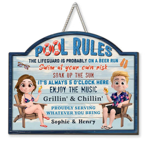 Pool Rules - Personalized Wood Sign - Gift For Couple, Gift For Family