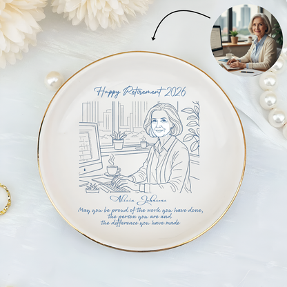 Boss Retirement Gift - Custom Photo Jewelry Plate - Personalized Ceramic Keepsake Tray - Unique Retirement Present for Her
