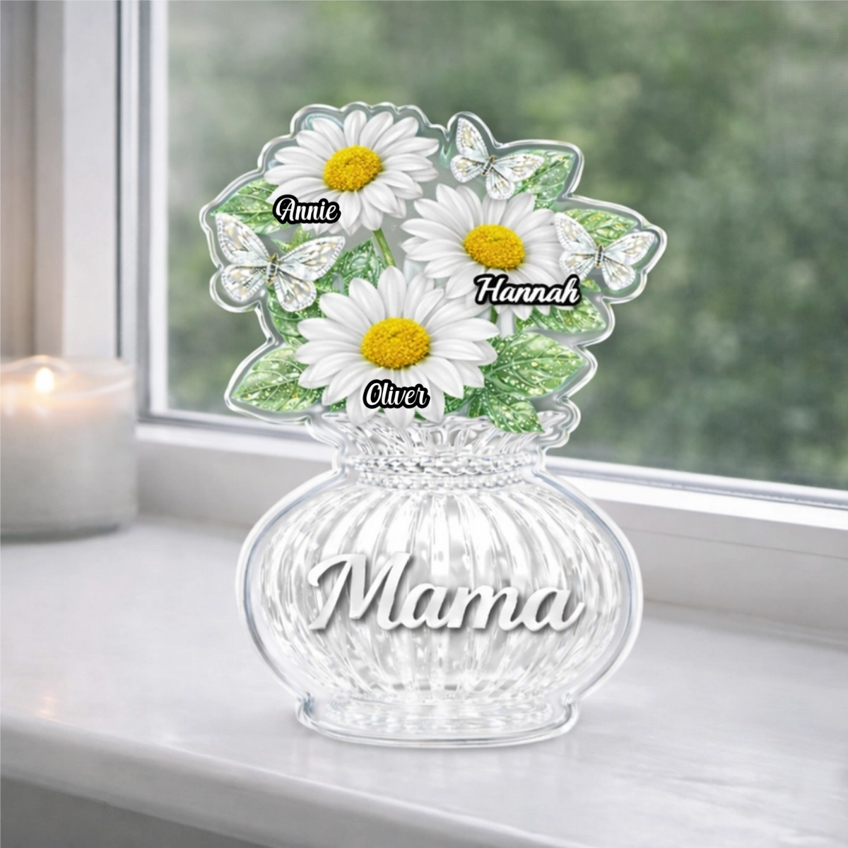 Custom Daisy Acrylic Block, Personalized Mother's Day Gift for Mom & Grandma with Kids' Names