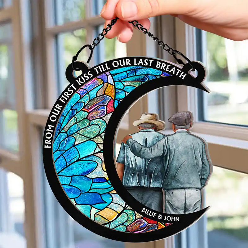I Love You To The Moon And Back - Personalized Suncatcher Ornament - Gift For Couple, Anniversary Gift, Room Decor