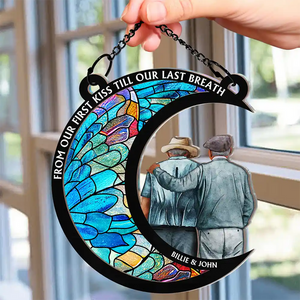 I Love You To The Moon And Back - Personalized Suncatcher Ornament - Gift For Couple, Anniversary Gift, Room Decor