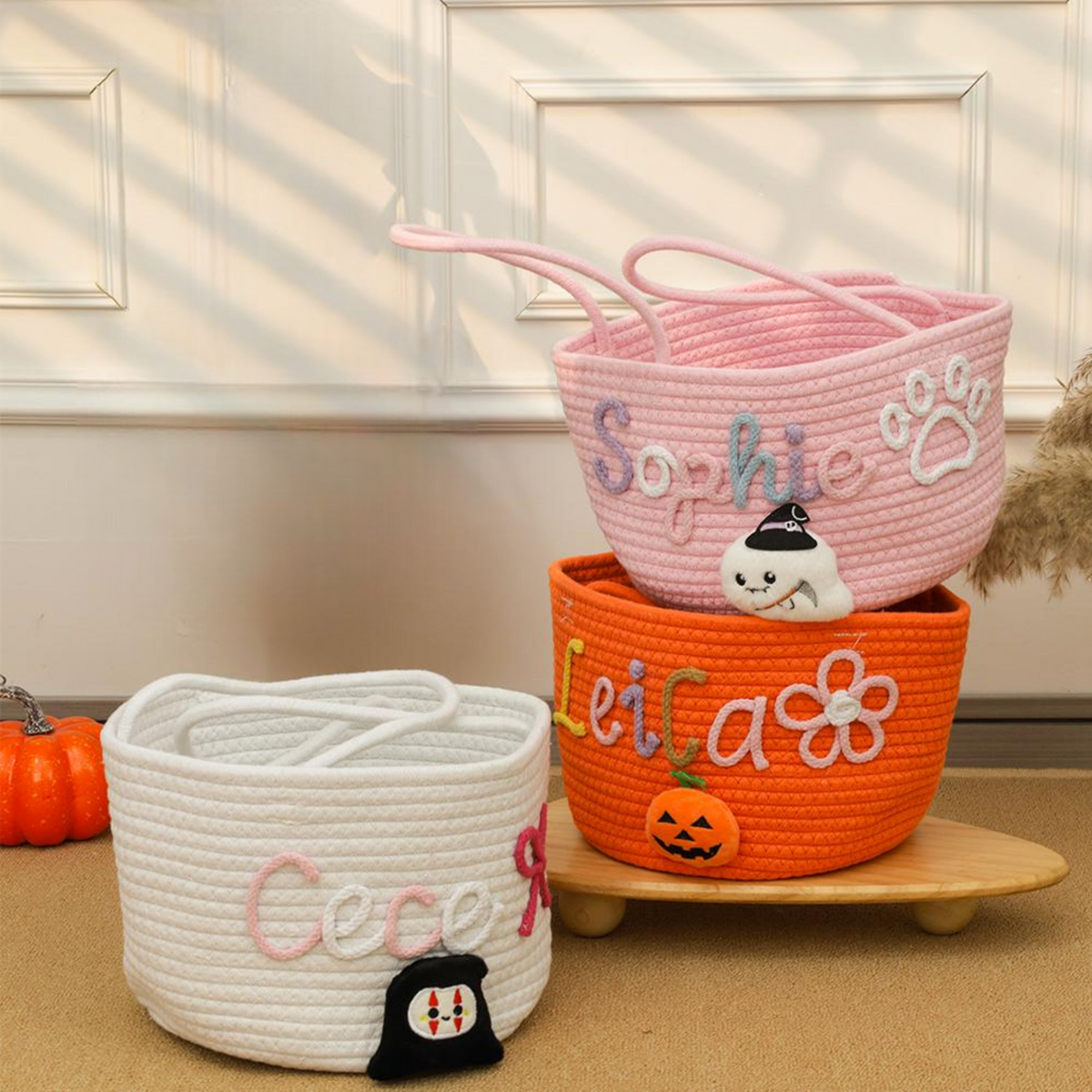 Personalized Halloween Treat Bag with Name - Custom Trick or Treat Basket, Embroidered Candy Tote, Halloween Gift for Kids