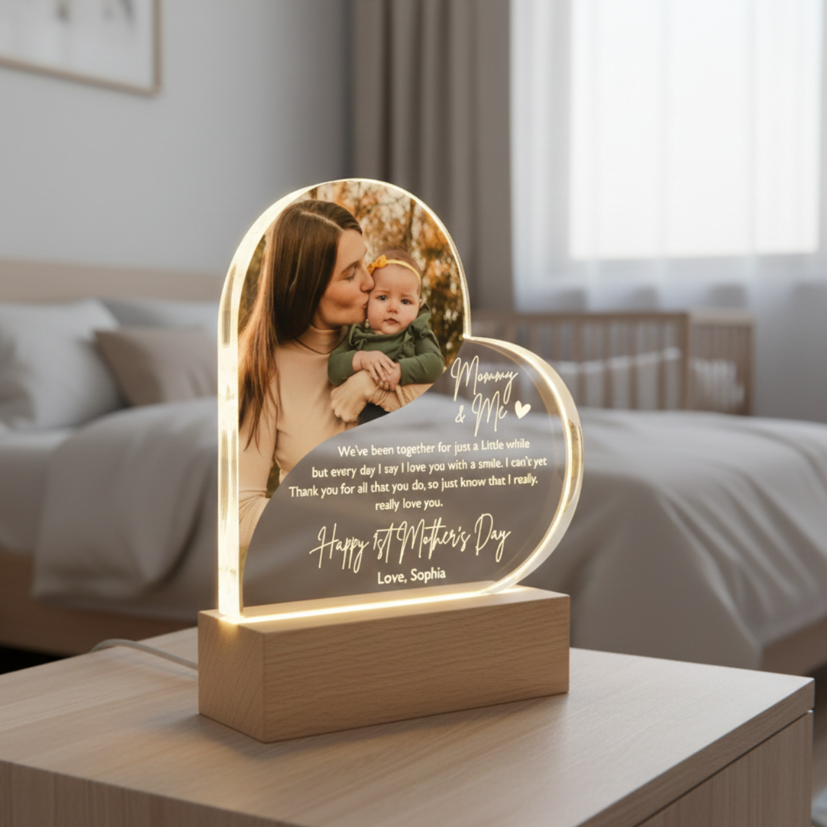 Our First Mother's Day Together - Personalized 3D LED Light Wooden Base - Gift For New Mom