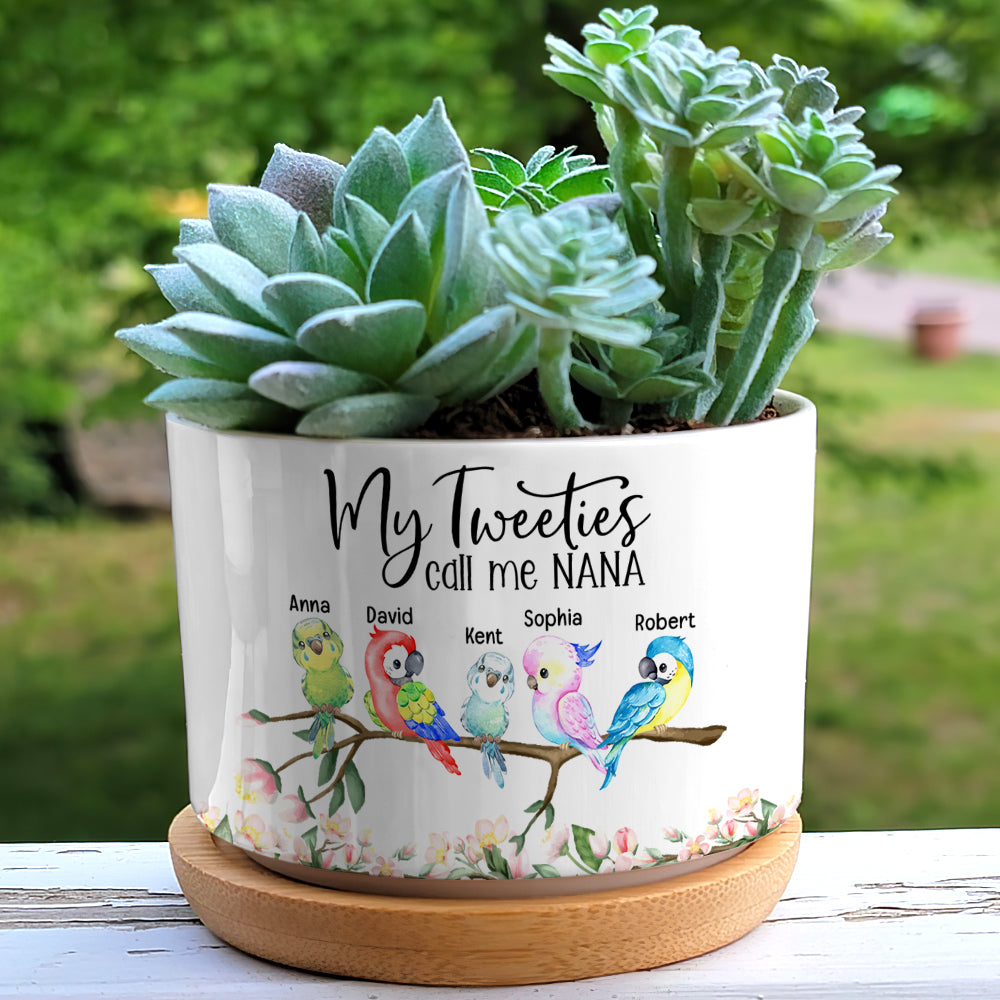 My Tweeties Call Me Nana - Personalized Plant Pot - Gift For Grandma, Birds Plant Pot