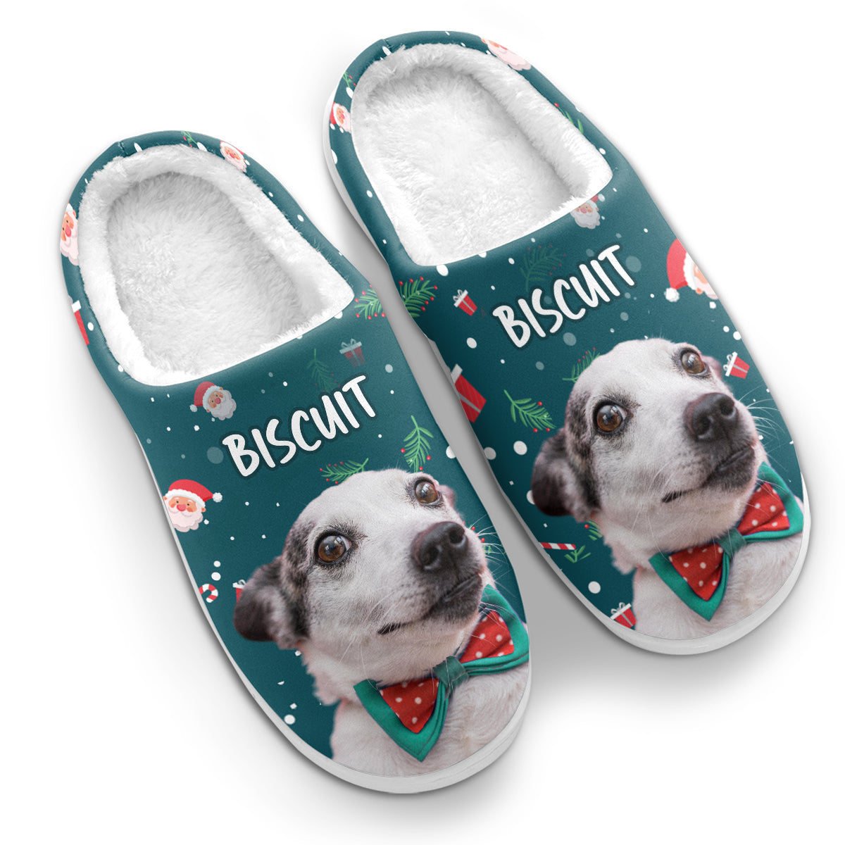 Custom Photo Christmas Pattern Fur Friend - Personalized Fleece Slippers - Christmas Gift For Pet Owners, Pet Lovers