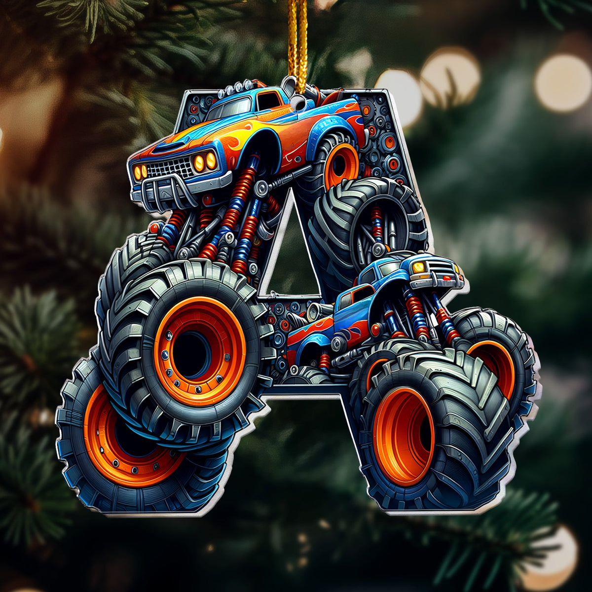 Alphabet Monster Truck - Personalized Acrylic Shaped Ornament - Gift For Kids, Christmas Gift
