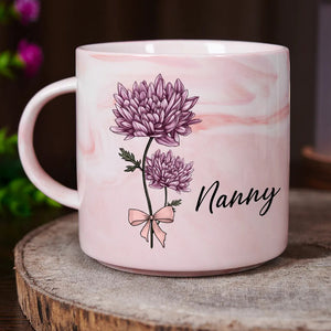 Birth Flowers Mom Grandma Nana - Personalized Marble Mug - Gift For Mom, Grandma, Mother's Day, Birthday Gift