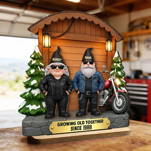 Growing Old Together Biker Couple - Personalized Wooden Plaque With Flat Base - Anniversary, Valentine's Day Gift For Couple