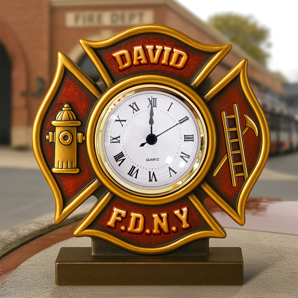 Firefighter Desk Clock Plaque - Personalized Acrylic Desk Clock - Gifts For Firefighter