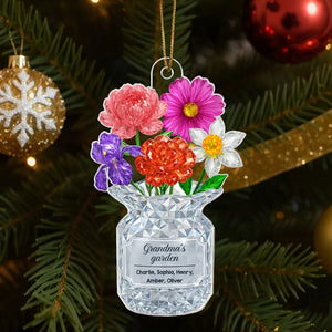 Grandma's Garden Birth Month Flower Vase 3D Crystal Effect, Personalized Acrylic Ornament, Christmas Gift Grandma
