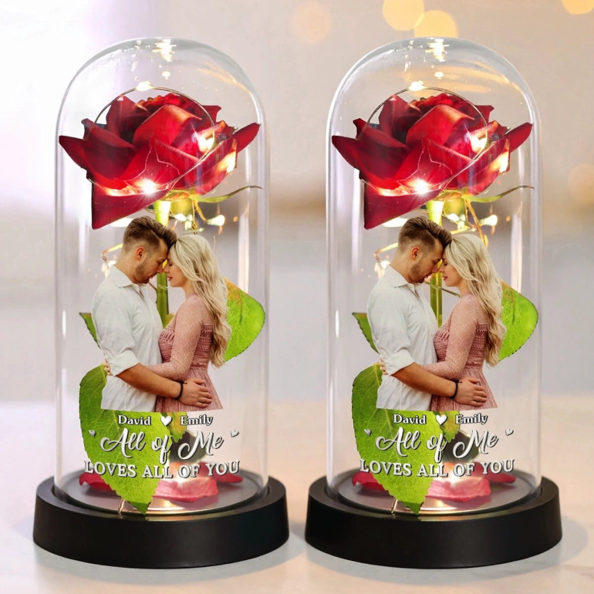 All Of Me Loves All Of You - Personalized Rose LED Light Lamp - Anniversary Gift, Valentine's Day Gift For Couple