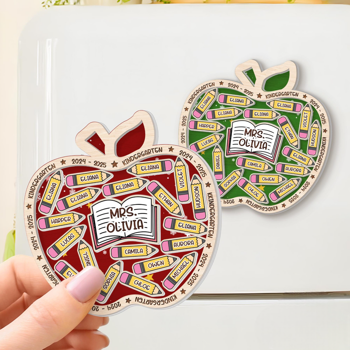 Personalized Teacher Apple Magnet, Thank You Teacher Gift, Classroom Decor, Kindergarten Teacher Shaker Magnet, Teacher Fridge Magnet