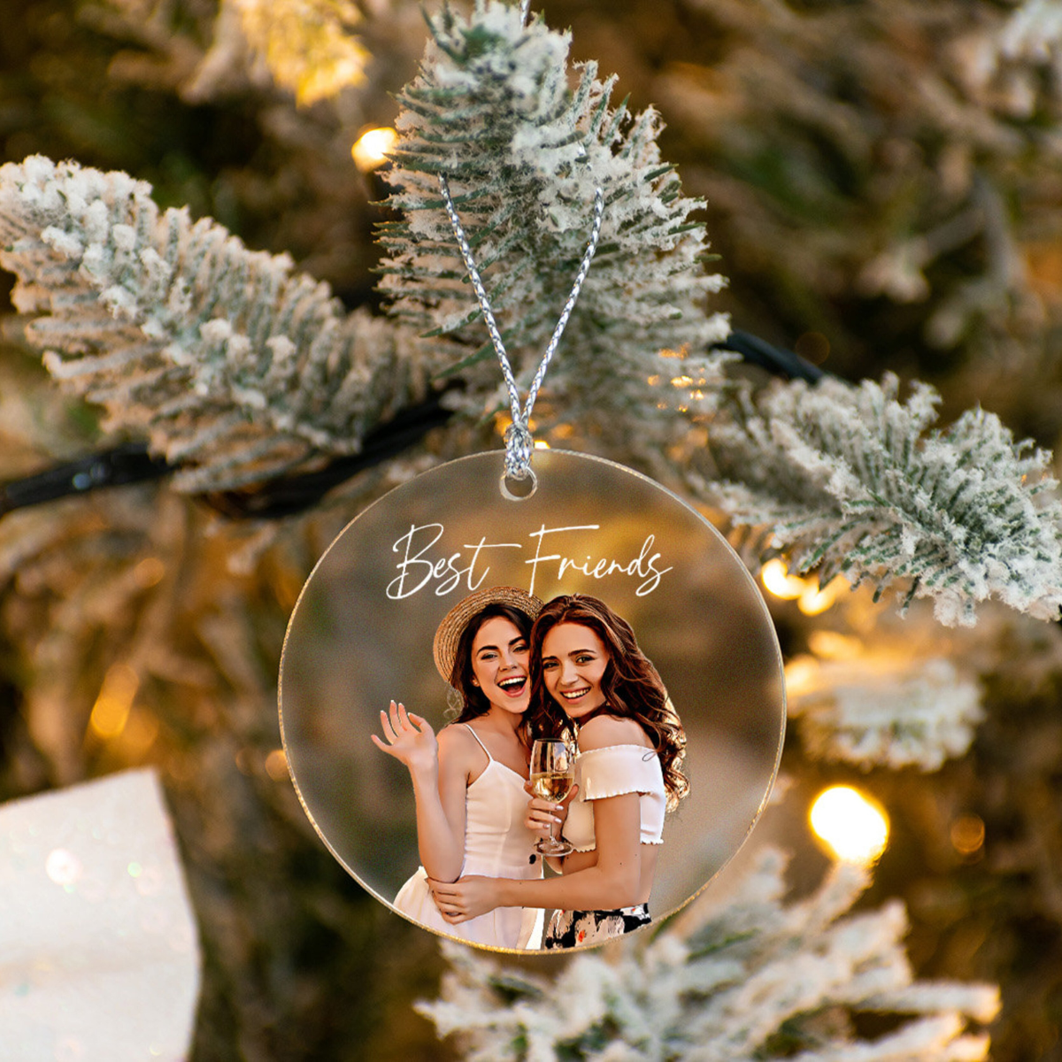 Best Friends Custom Photo - Personalized Crystal Ornament - Christmas Gift For Friends, Sister, Bestie