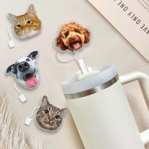 Personalized Gift For Dog Mom Cat Mom, Topper Straw Topper With Dog Cat Photo, Custom Dog Cat Head Cup Straw Cover, Dog Mom Cat Mom Gift